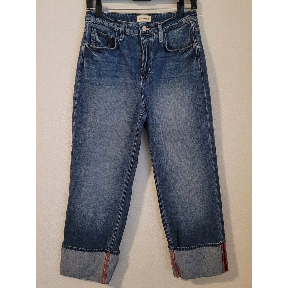 L'AGENCE Leighton Ultra High-Rise Wide-Leg Cuff Jeans Brentwood Wash Size 26
